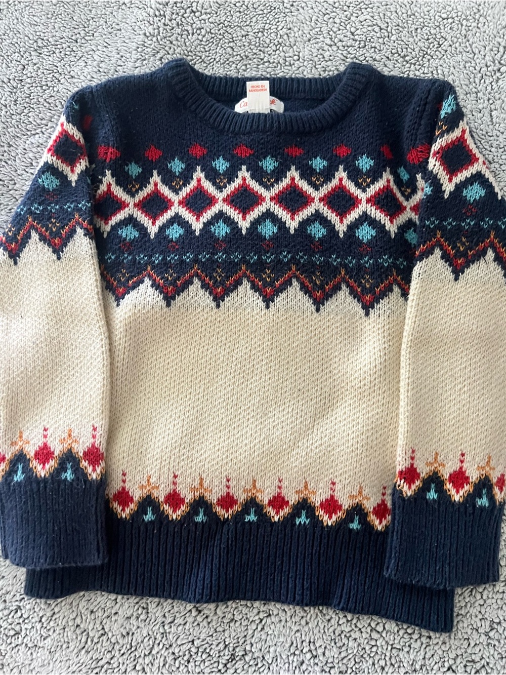 Janie and Jack Red, Navy & White Fair Isle Crewneck Sweater